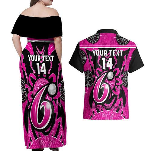Custom Sydney Sixers Couples Matching Off Shoulder Maxi Dress and Hawaiian Shirt We Are The Champions Aboriginal Art
