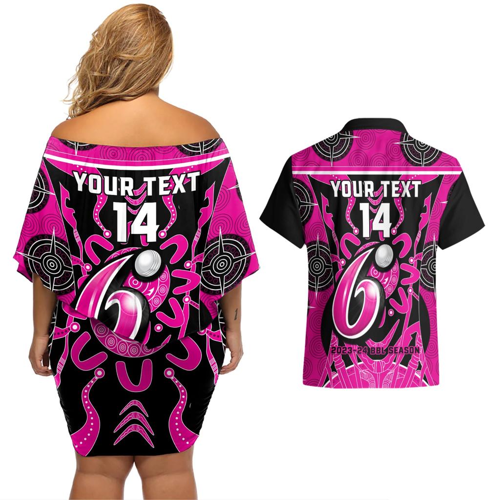 Custom Sydney Sixers Couples Matching Off Shoulder Short Dress and Hawaiian Shirt We Are The Champions Aboriginal Art