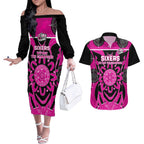 Custom Sydney Sixers Couples Matching Off The Shoulder Long Sleeve Dress and Hawaiian Shirt We Are The Champions Aboriginal Art