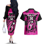 Custom Sydney Sixers Couples Matching Off The Shoulder Long Sleeve Dress and Hawaiian Shirt We Are The Champions Aboriginal Art