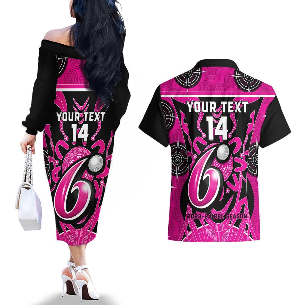Custom Sydney Sixers Couples Matching Off The Shoulder Long Sleeve Dress and Hawaiian Shirt We Are The Champions Aboriginal Art