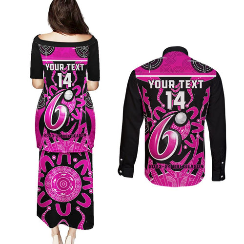 Custom Sydney Sixers Couples Matching Puletasi and Long Sleeve Button Shirt We Are The Champions Aboriginal Art