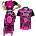 Custom Sydney Sixers Couples Matching Short Sleeve Bodycon Dress and Hawaiian Shirt We Are The Champions Aboriginal Art
