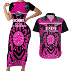 Custom Sydney Sixers Couples Matching Short Sleeve Bodycon Dress and Hawaiian Shirt We Are The Champions Aboriginal Art