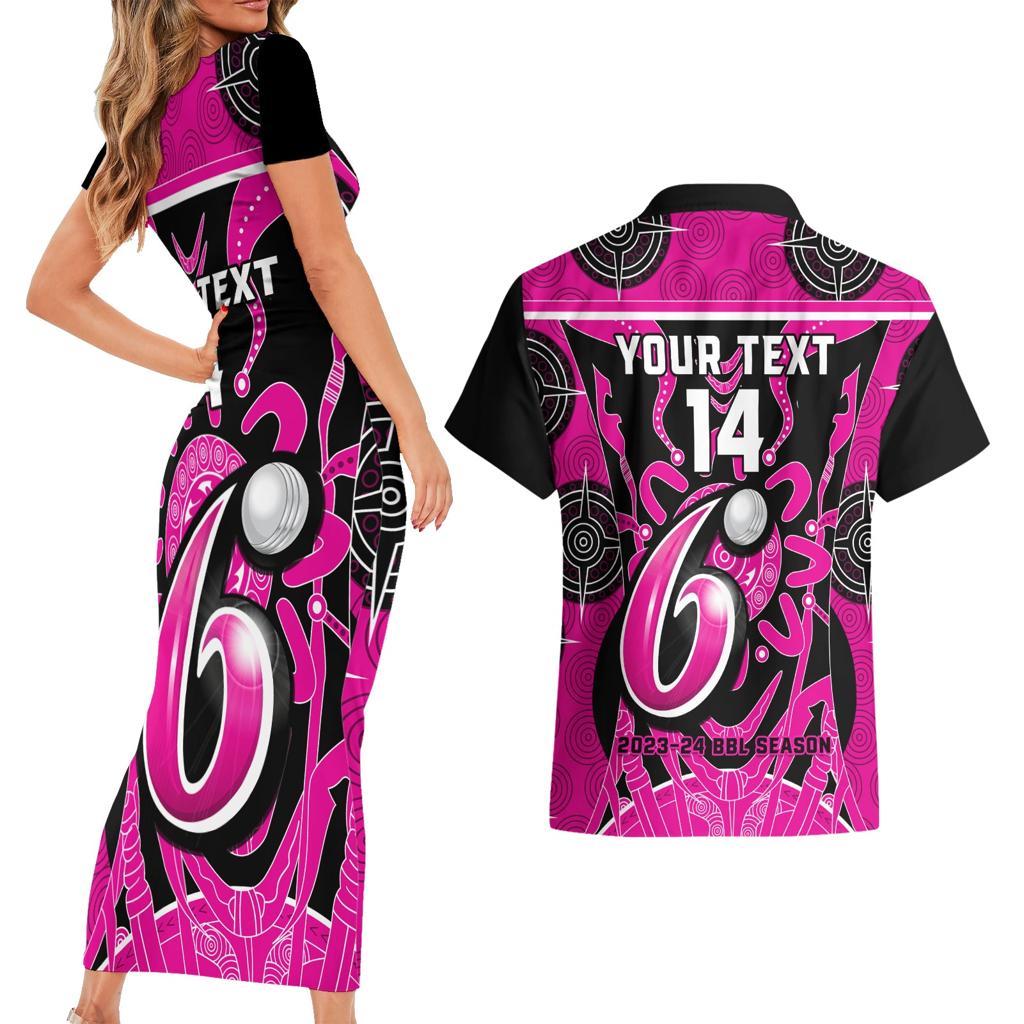 Custom Sydney Sixers Couples Matching Short Sleeve Bodycon Dress and Hawaiian Shirt We Are The Champions Aboriginal Art