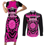 Custom Sydney Sixers Couples Matching Short Sleeve Bodycon Dress and Long Sleeve Button Shirt We Are The Champions Aboriginal Art