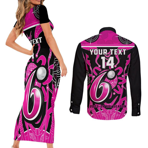Custom Sydney Sixers Couples Matching Short Sleeve Bodycon Dress and Long Sleeve Button Shirt We Are The Champions Aboriginal Art