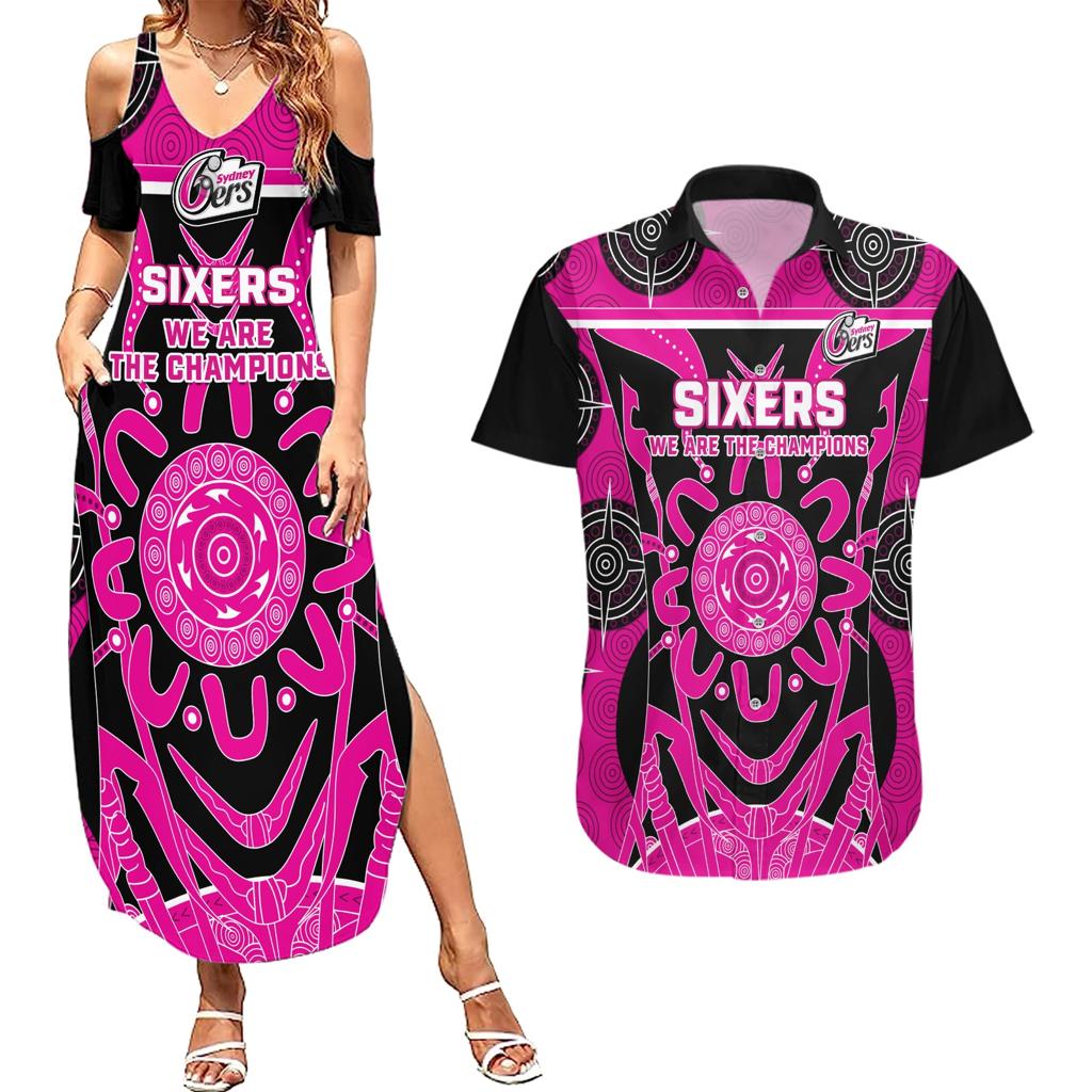 Custom Sydney Sixers Couples Matching Summer Maxi Dress and Hawaiian Shirt We Are The Champions Aboriginal Art