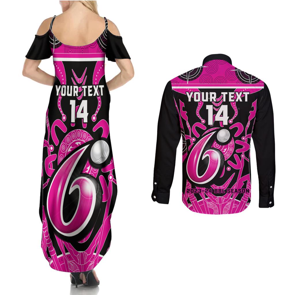 Custom Sydney Sixers Couples Matching Summer Maxi Dress and Long Sleeve Button Shirt We Are The Champions Aboriginal Art