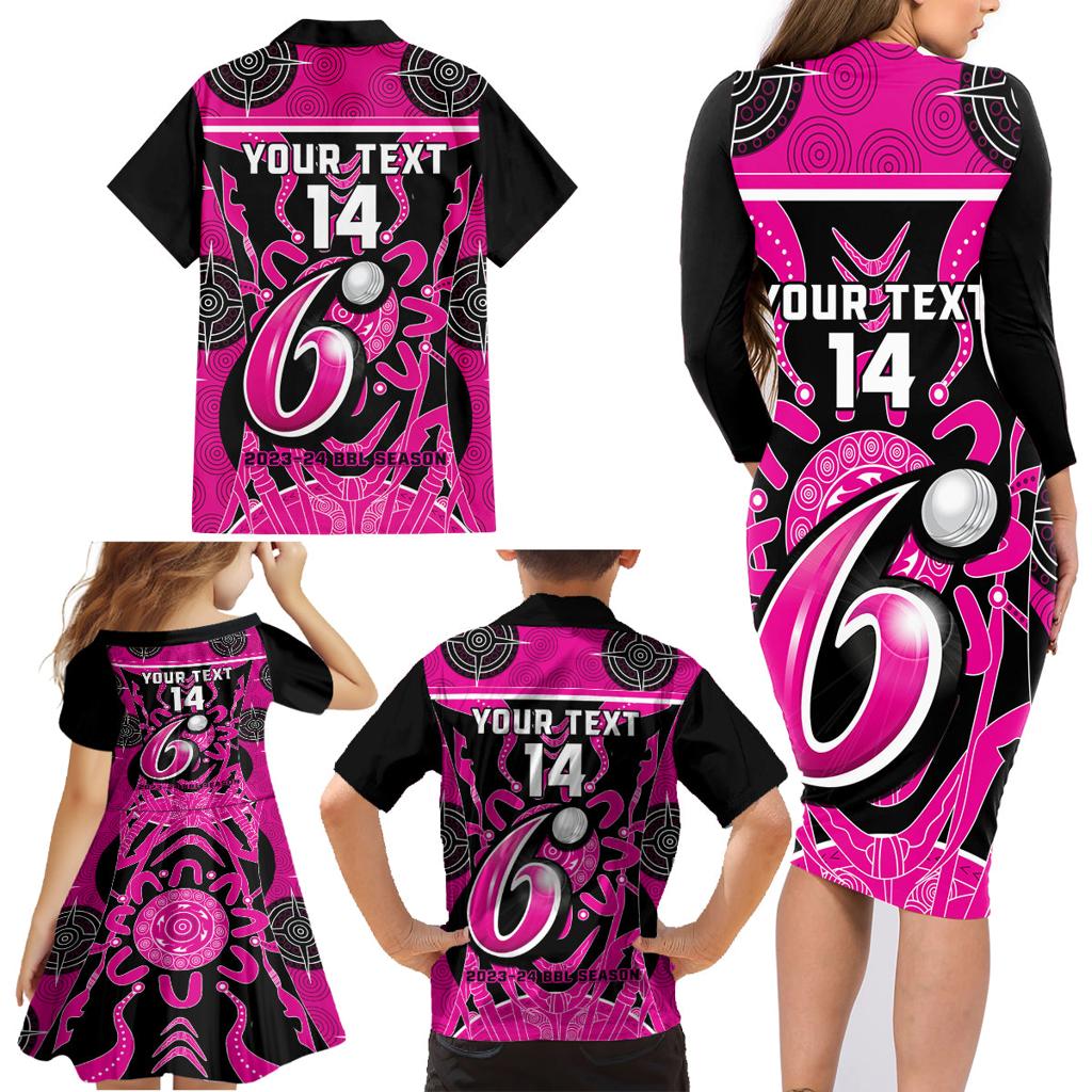 Custom Sydney Sixers Family Matching Long Sleeve Bodycon Dress and Hawaiian Shirt We Are The Champions Aboriginal Art
