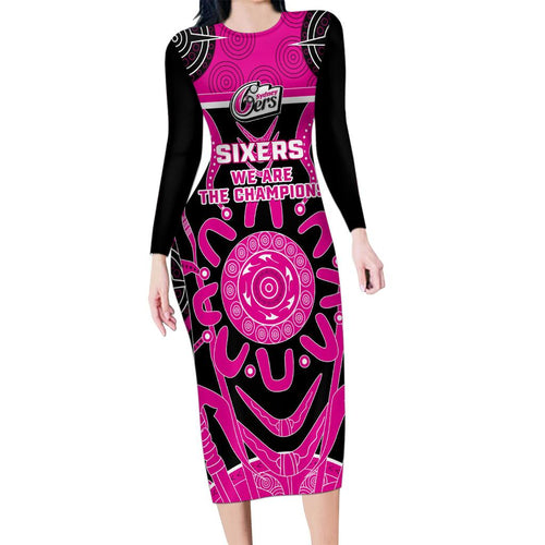 Custom Sydney Sixers Family Matching Long Sleeve Bodycon Dress and Hawaiian Shirt We Are The Champions Aboriginal Art