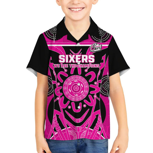Custom Sydney Sixers Family Matching Long Sleeve Bodycon Dress and Hawaiian Shirt We Are The Champions Aboriginal Art