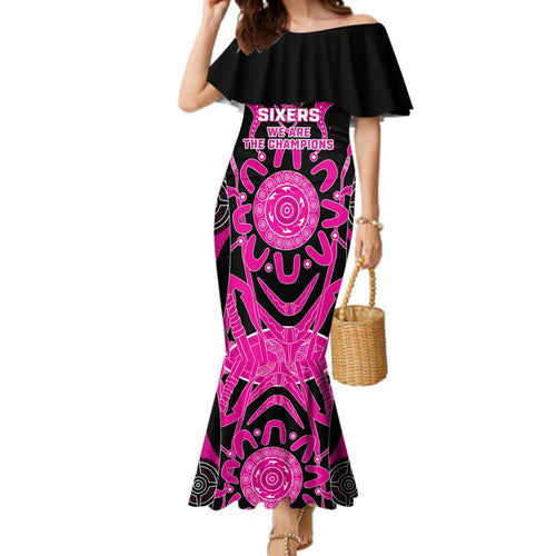 Custom Sydney Sixers Family Matching Mermaid Dress and Hawaiian Shirt We Are The Champions Aboriginal Art