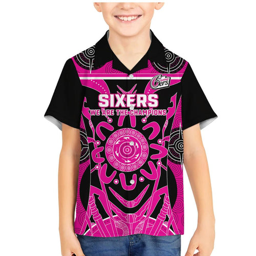 Custom Sydney Sixers Family Matching Mermaid Dress and Hawaiian Shirt We Are The Champions Aboriginal Art