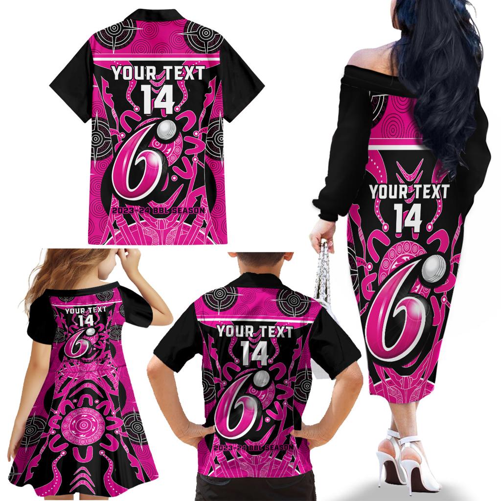 Custom Sydney Sixers Family Matching Off Shoulder Long Sleeve Dress and Hawaiian Shirt We Are The Champions Aboriginal Art