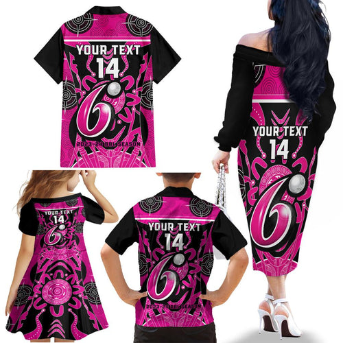 Custom Sydney Sixers Family Matching Off Shoulder Long Sleeve Dress and Hawaiian Shirt We Are The Champions Aboriginal Art