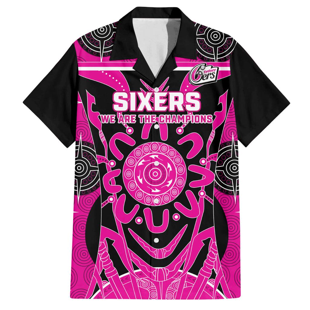 Custom Sydney Sixers Family Matching Off Shoulder Long Sleeve Dress and Hawaiian Shirt We Are The Champions Aboriginal Art