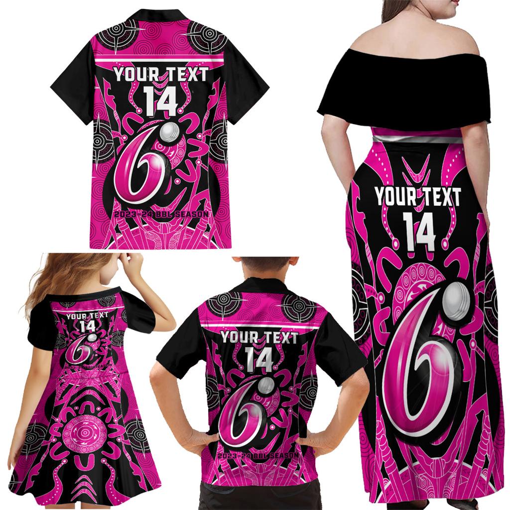 Custom Sydney Sixers Family Matching Off Shoulder Maxi Dress and Hawaiian Shirt We Are The Champions Aboriginal Art