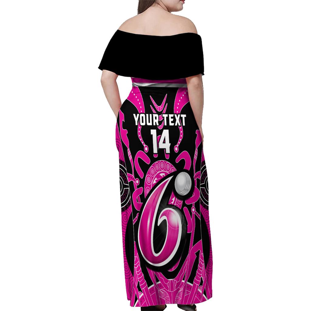 Custom Sydney Sixers Family Matching Off Shoulder Maxi Dress and Hawaiian Shirt We Are The Champions Aboriginal Art