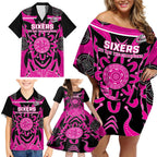 Custom Sydney Sixers Family Matching Off Shoulder Short Dress and Hawaiian Shirt We Are The Champions Aboriginal Art