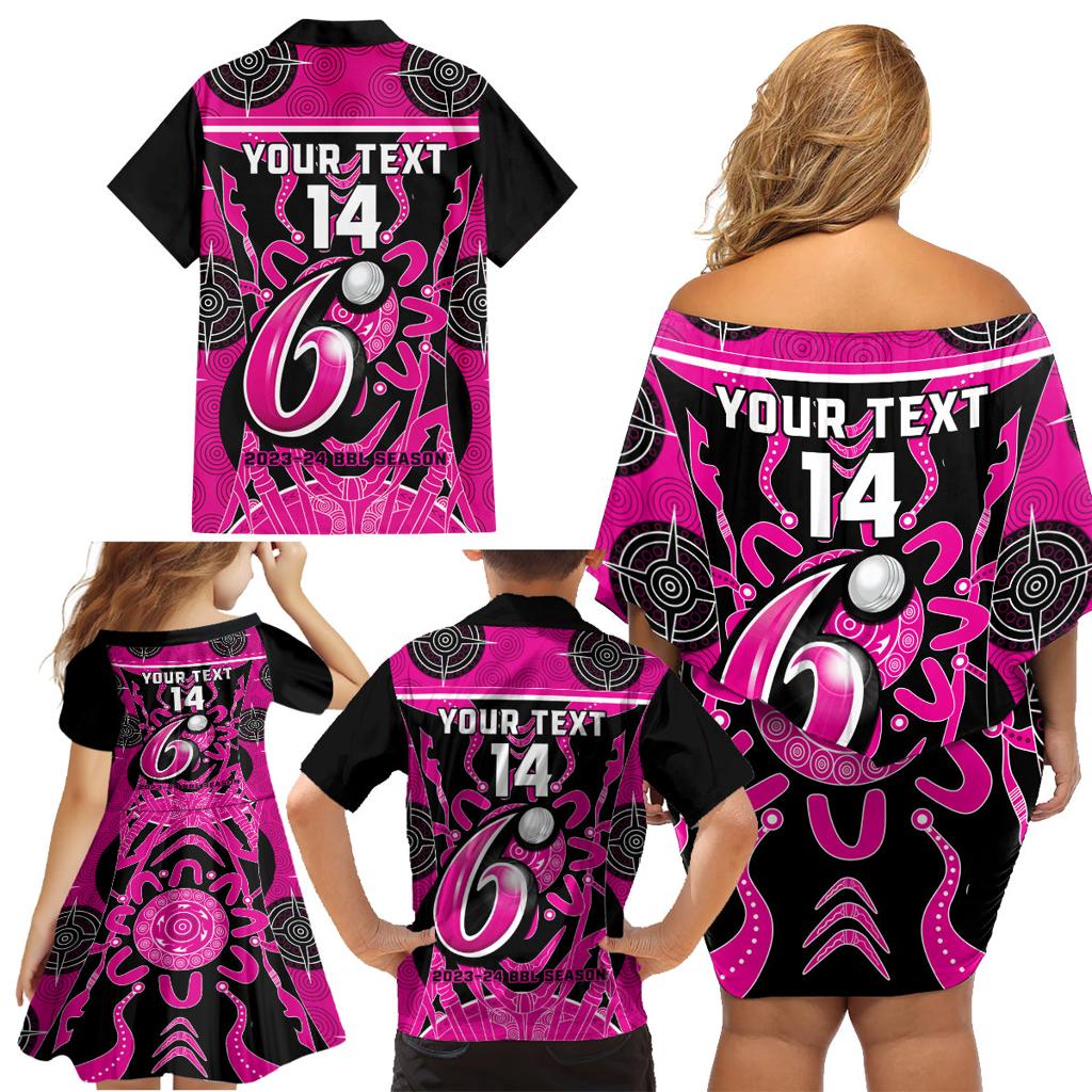 Custom Sydney Sixers Family Matching Off Shoulder Short Dress and Hawaiian Shirt We Are The Champions Aboriginal Art