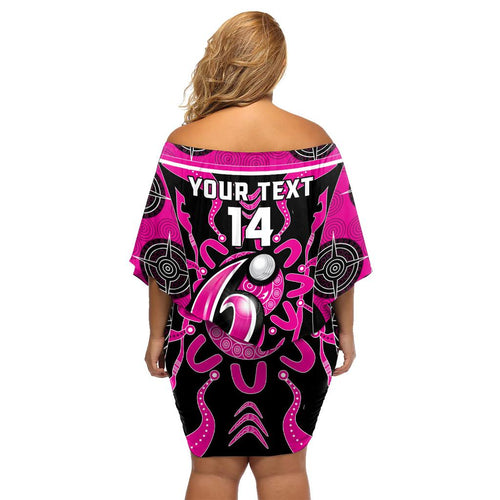 Custom Sydney Sixers Family Matching Off Shoulder Short Dress and Hawaiian Shirt We Are The Champions Aboriginal Art
