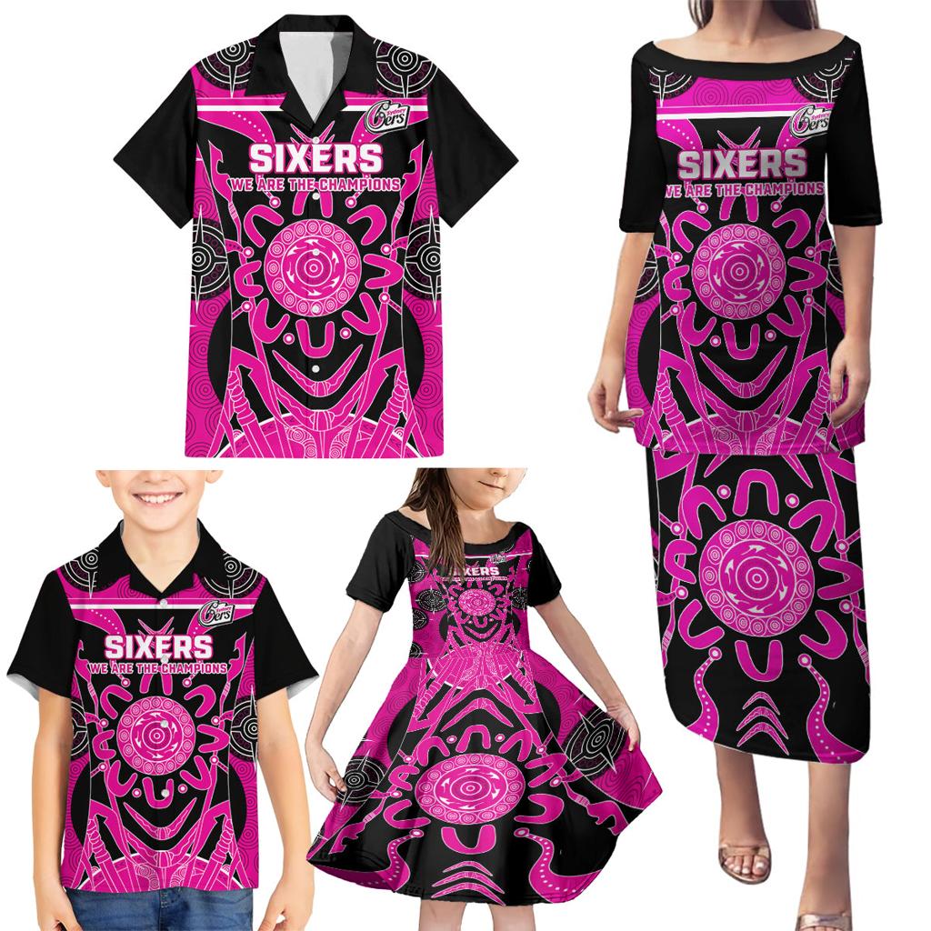 Custom Sydney Sixers Family Matching Puletasi and Hawaiian Shirt We Are The Champions Aboriginal Art
