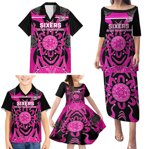 Custom Sydney Sixers Family Matching Puletasi and Hawaiian Shirt We Are The Champions Aboriginal Art