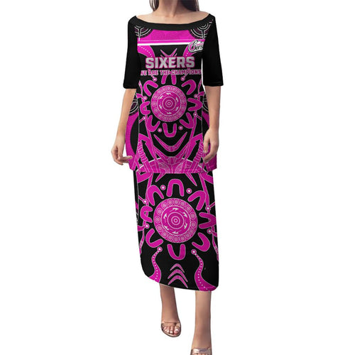 Custom Sydney Sixers Family Matching Puletasi and Hawaiian Shirt We Are The Champions Aboriginal Art
