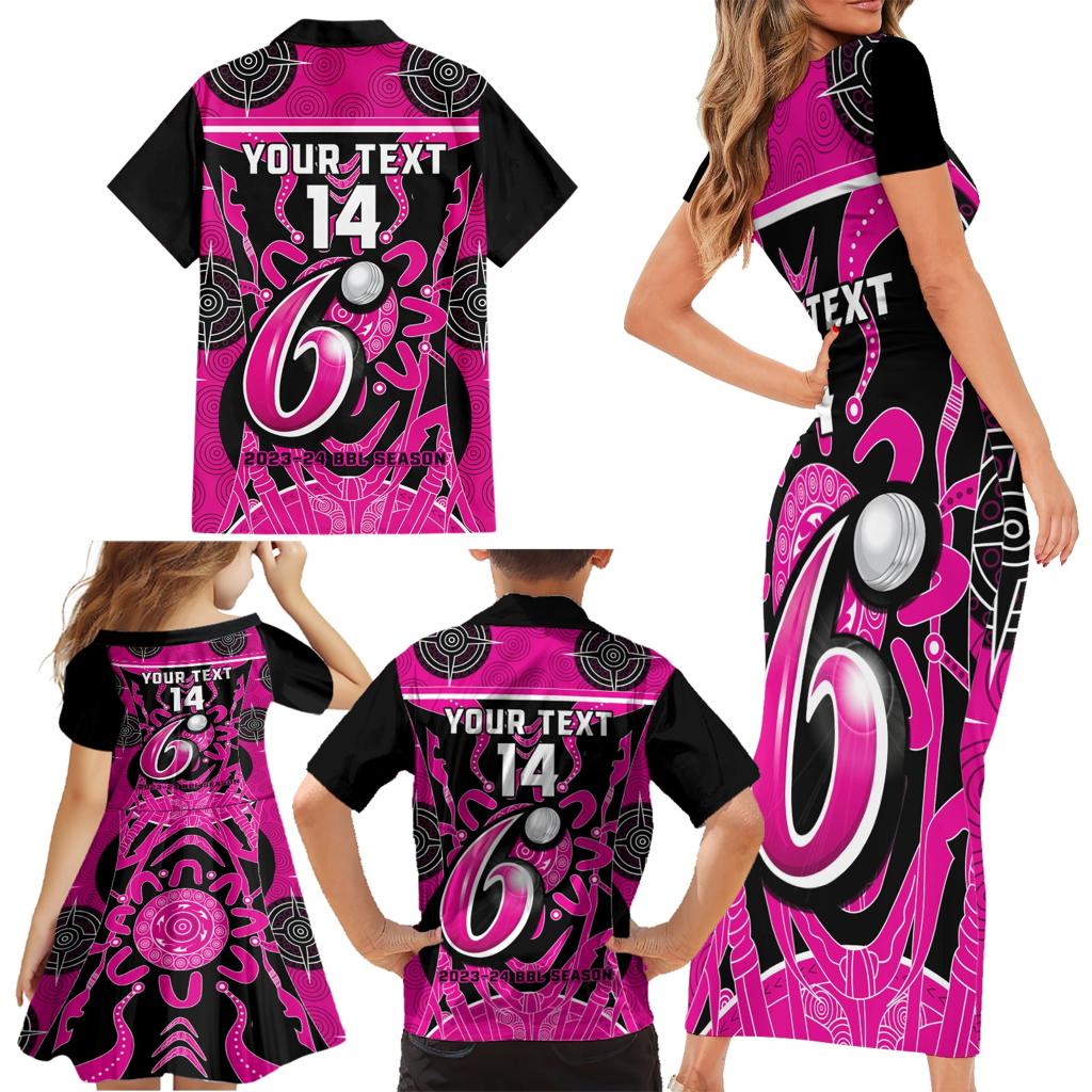 Custom Sydney Sixers Family Matching Short Sleeve Bodycon Dress and Hawaiian Shirt We Are The Champions Aboriginal Art