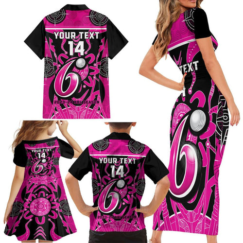 Custom Sydney Sixers Family Matching Short Sleeve Bodycon Dress and Hawaiian Shirt We Are The Champions Aboriginal Art