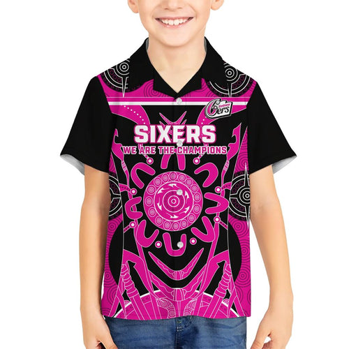 Custom Sydney Sixers Family Matching Short Sleeve Bodycon Dress and Hawaiian Shirt We Are The Champions Aboriginal Art