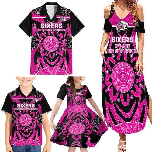 Custom Sydney Sixers Family Matching Summer Maxi Dress and Hawaiian Shirt We Are The Champions Aboriginal Art