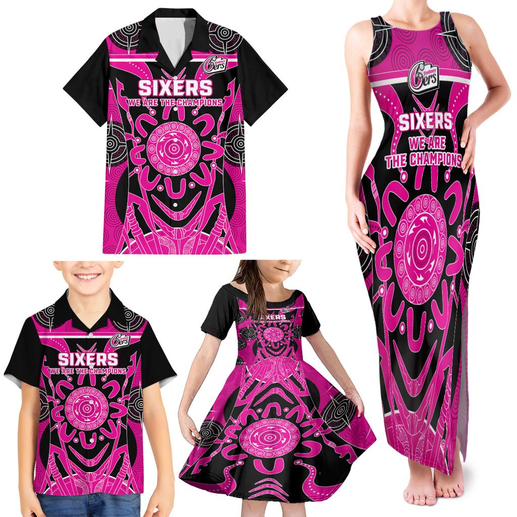 Custom Sydney Sixers Family Matching Tank Maxi Dress and Hawaiian Shirt We Are The Champions Aboriginal Art
