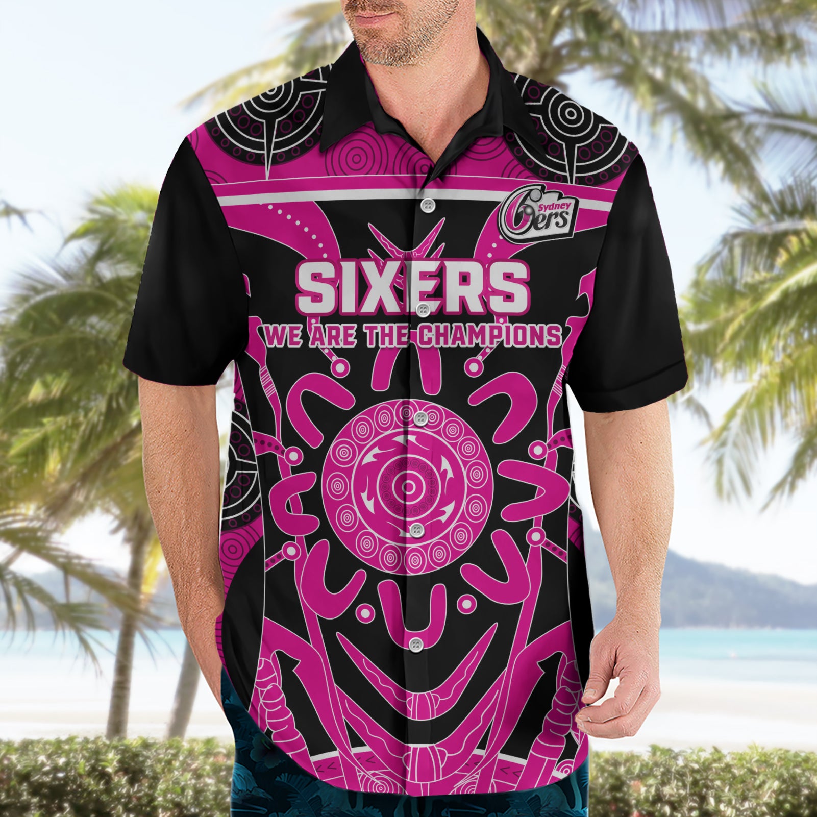 Custom Sydney Sixers Hawaiian Shirt We Are The Champions Aboriginal Art