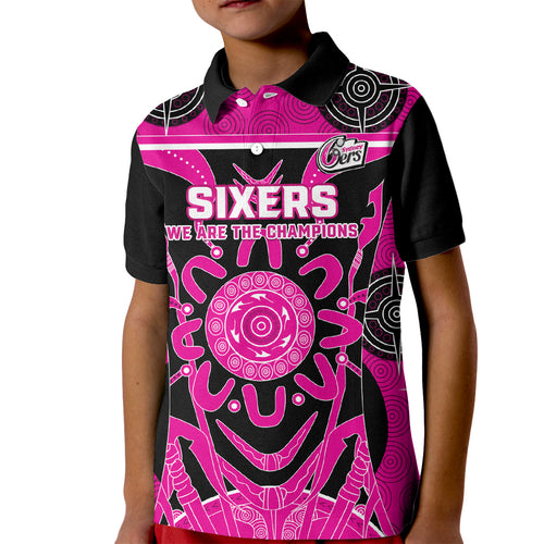 Custom Sydney Sixers Kid Polo Shirt We Are The Champions Aboriginal Art