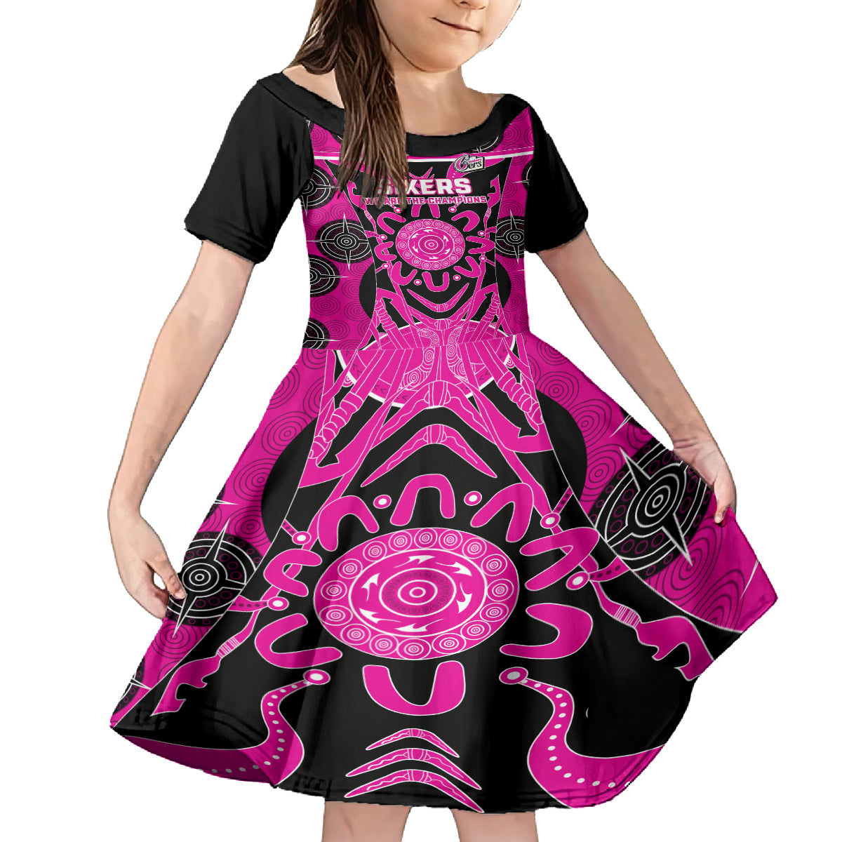 Custom Sydney Sixers Kid Short Sleeve Dress We Are The Champions Aboriginal Art
