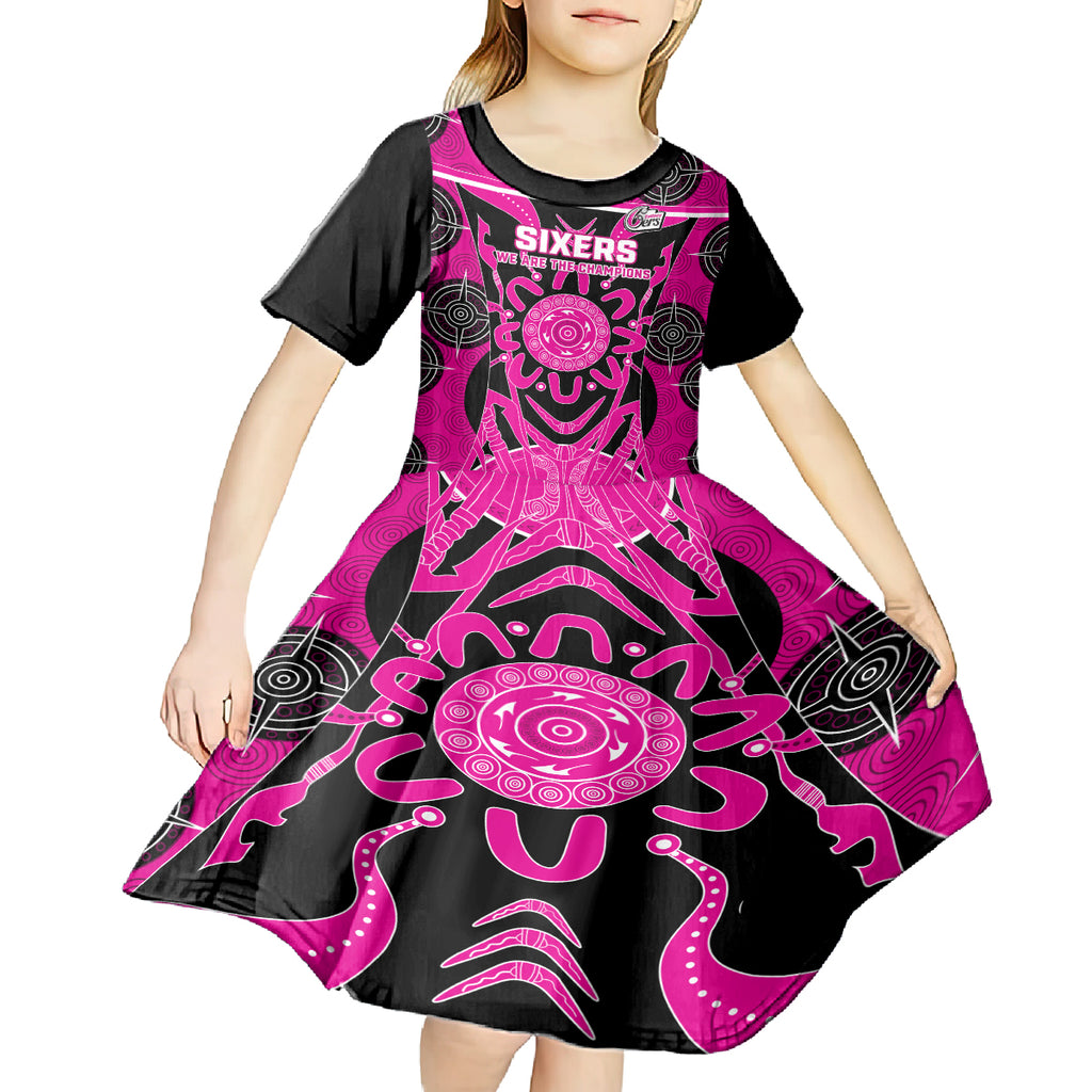 Custom Sydney Sixers Kid Short Sleeve Dress We Are The Champions Aboriginal Art