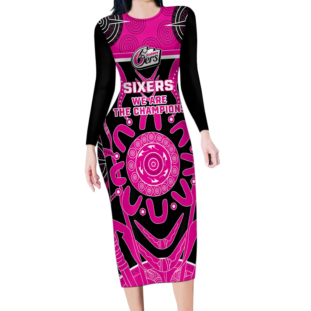 Custom Sydney Sixers Long Sleeve Bodycon Dress We Are The Champions Aboriginal Art
