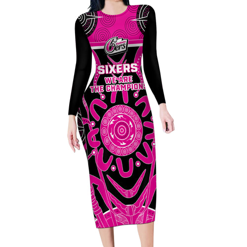 Custom Sydney Sixers Long Sleeve Bodycon Dress We Are The Champions Aboriginal Art
