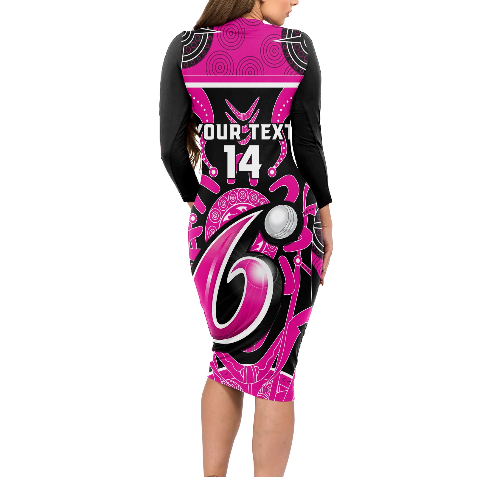 Custom Sydney Sixers Long Sleeve Bodycon Dress We Are The Champions Aboriginal Art