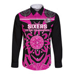 Custom Sydney Sixers Long Sleeve Button Shirt We Are The Champions Aboriginal Art