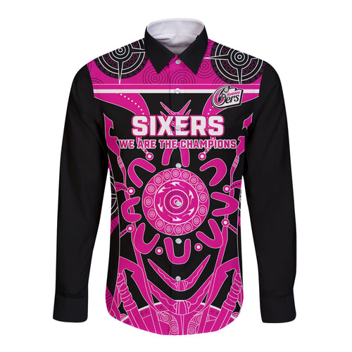 Custom Sydney Sixers Long Sleeve Button Shirt We Are The Champions Aboriginal Art