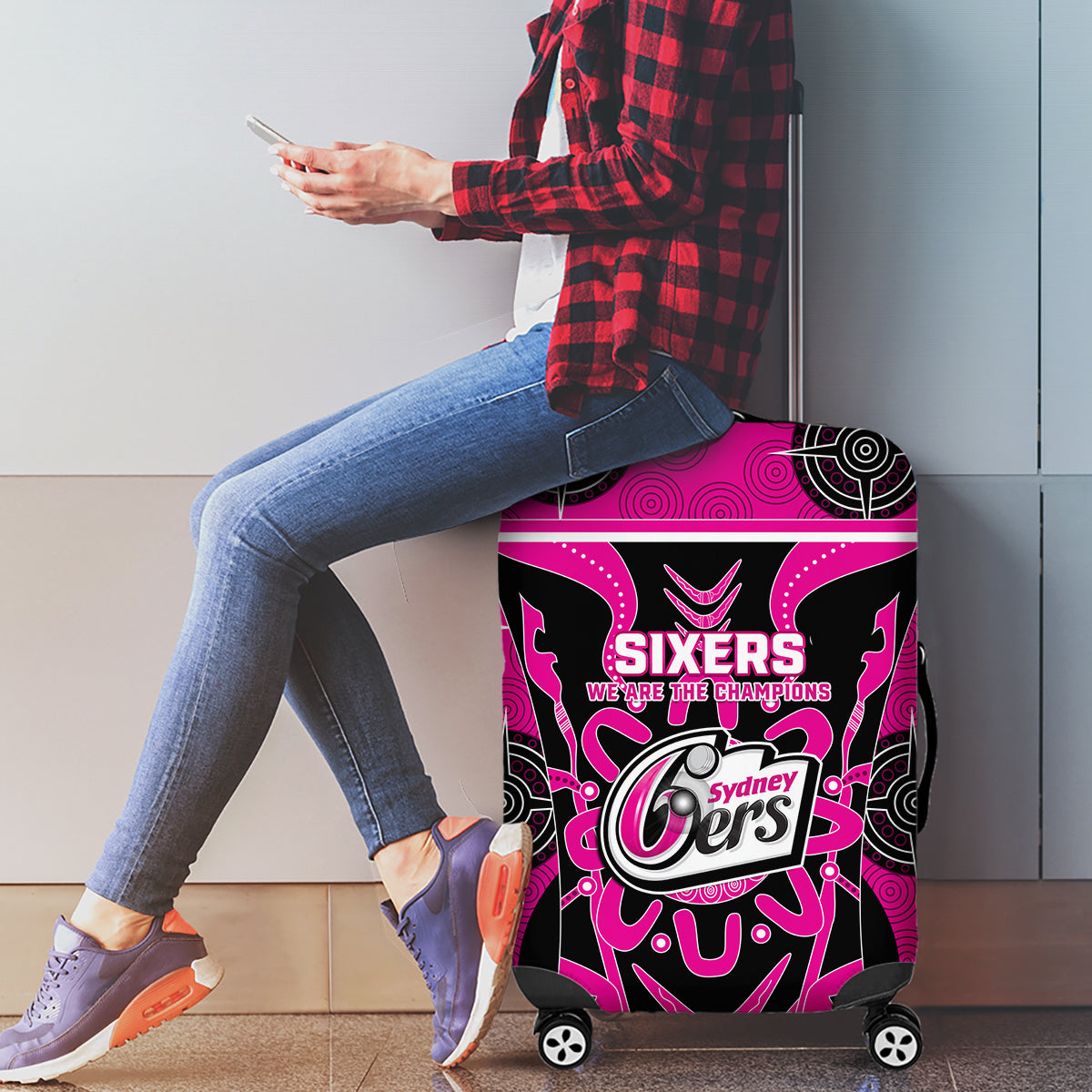 Custom Sydney Sixers Luggage Cover We Are The Champions Aboriginal Art