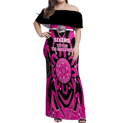 Custom Sydney Sixers Off Shoulder Maxi Dress We Are The Champions Aboriginal Art