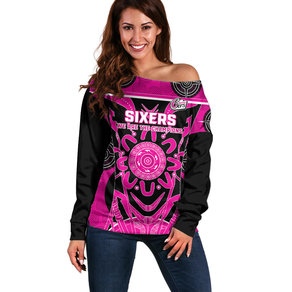 Custom Sydney Sixers Off Shoulder Sweater We Are The Champions Aboriginal Art