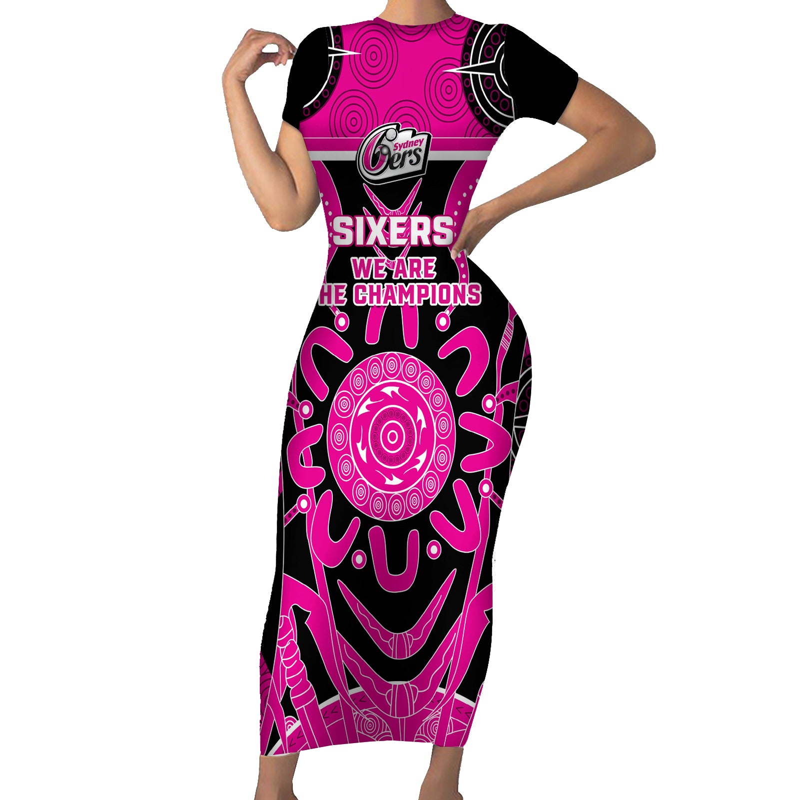Custom Sydney Sixers Short Sleeve Bodycon Dress We Are The Champions Aboriginal Art