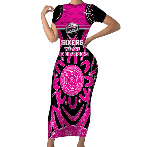 Custom Sydney Sixers Short Sleeve Bodycon Dress We Are The Champions Aboriginal Art
