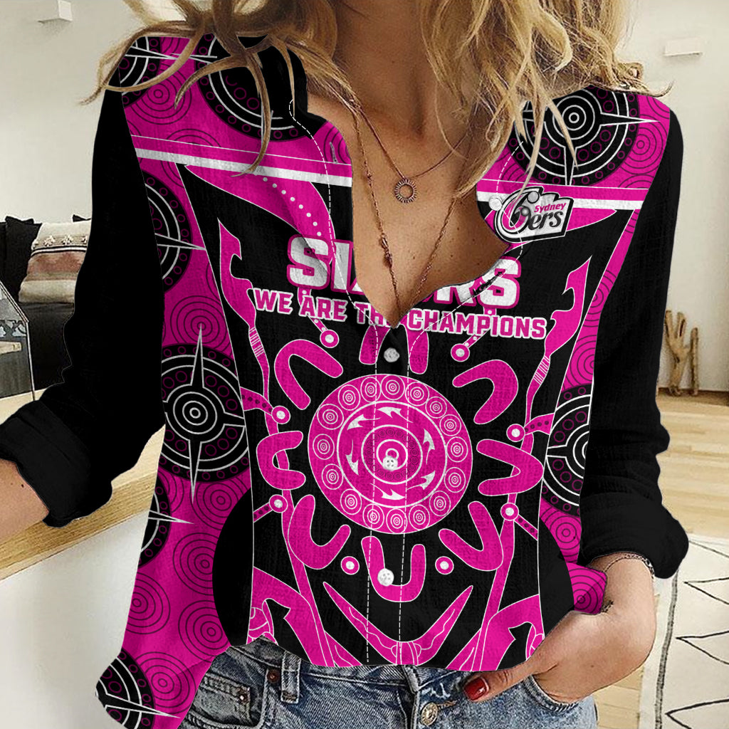 Custom Sydney Sixers Women Casual Shirt We Are The Champions Aboriginal Art