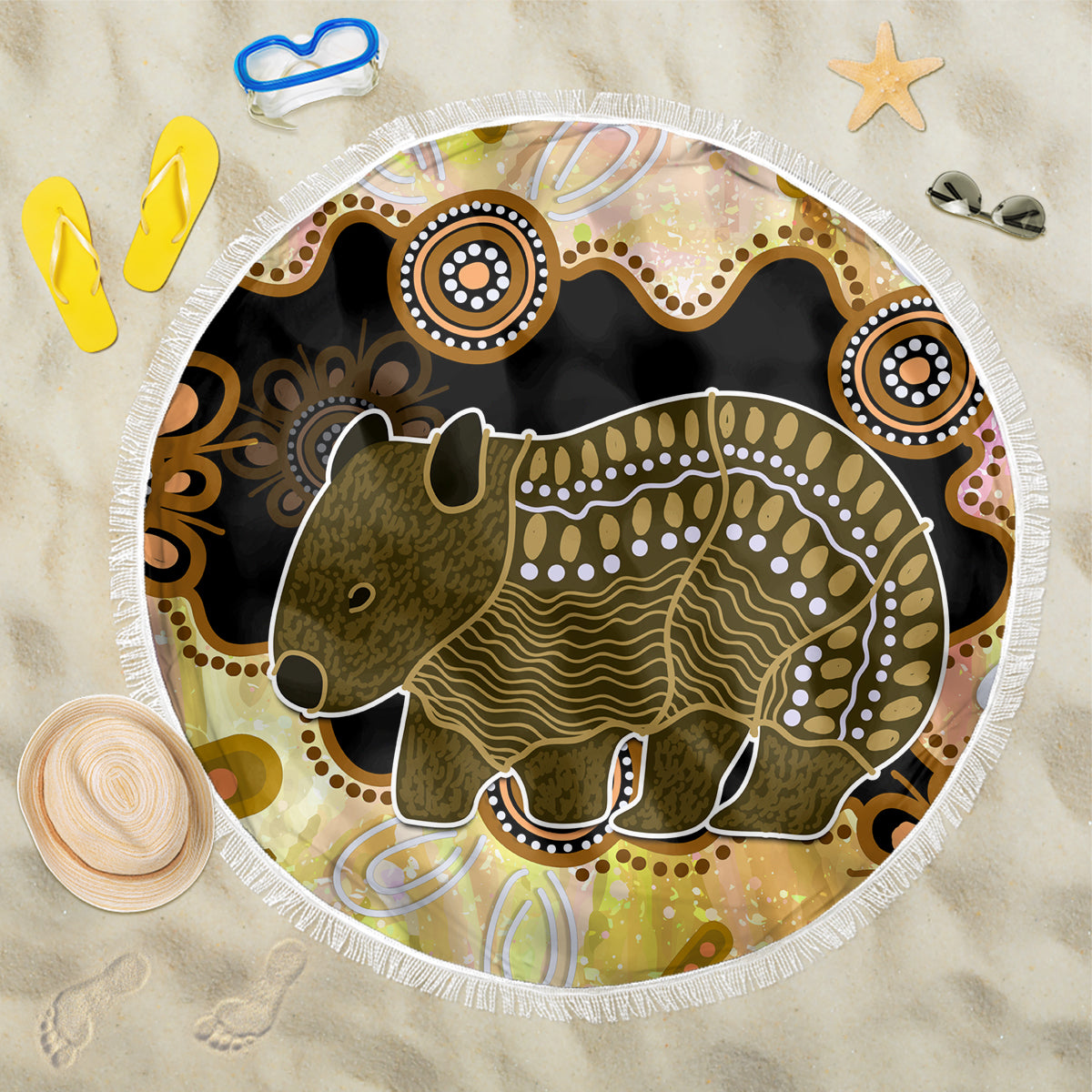 Australia Opal Wombat Beach Blanket Aussie Aboriginal Art
